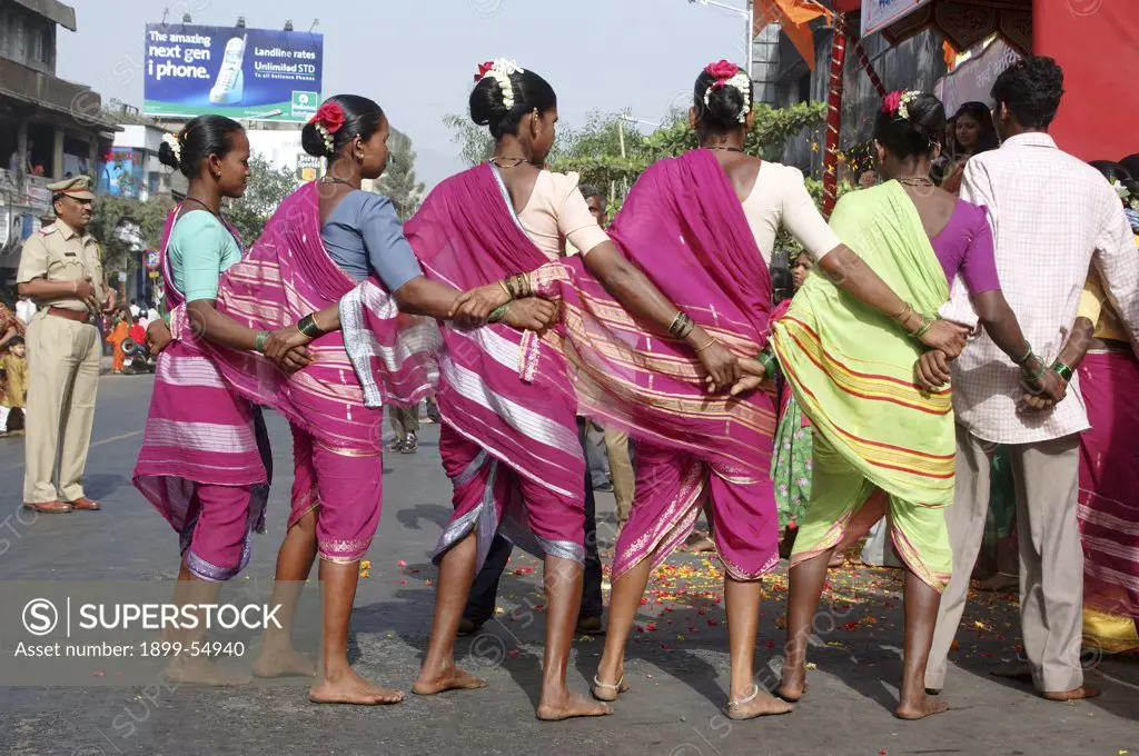Warli Tribal Dance, During Gudhi Padwa, Hindu New Year Day, Chaitra Shuddha Pratipada, Thane, Maharashtra, India