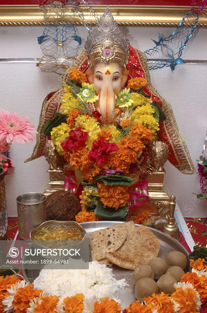 Idol Of Lord Ganesh (Elephant Headed God), Ganesh Ganpati Festival, Thane, Maharashtra, India