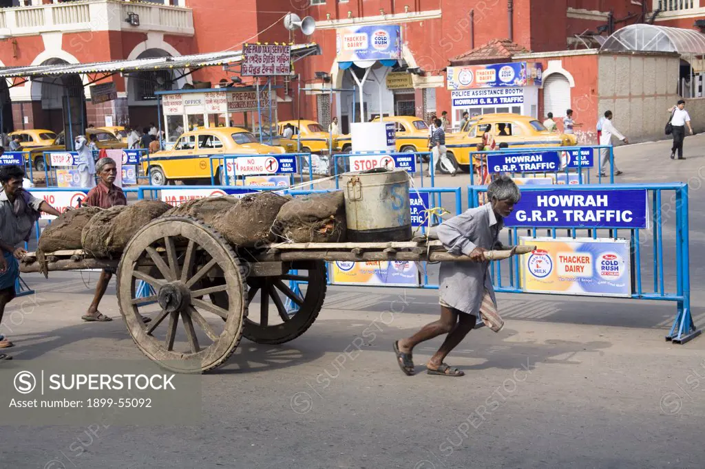 Man Pulling The Cart Near Howrah Railway Station, Calcutta Kolkata, West Bengal, India