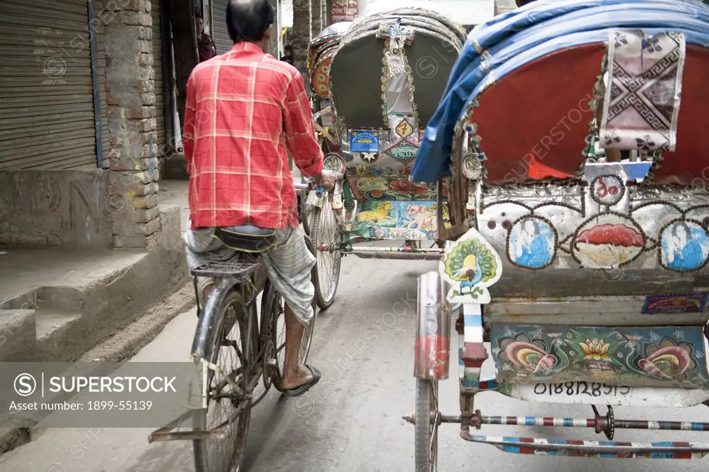 Cycle Rickshaws And Bicycle On Road, Old Dhaka, Bangladesh