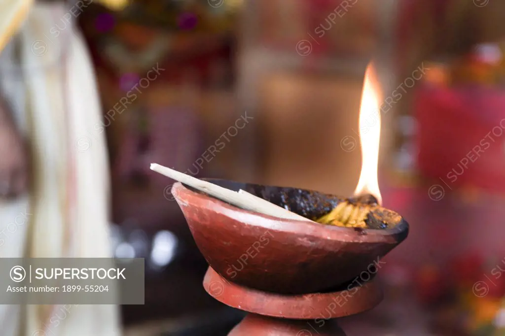 Oil Diya, Flame In Clay Pot For Durga Pooja, Dussera Dusera Vijayadasami Festival, Dumdum, Calcutta Now Kolkata, West Bengal, India