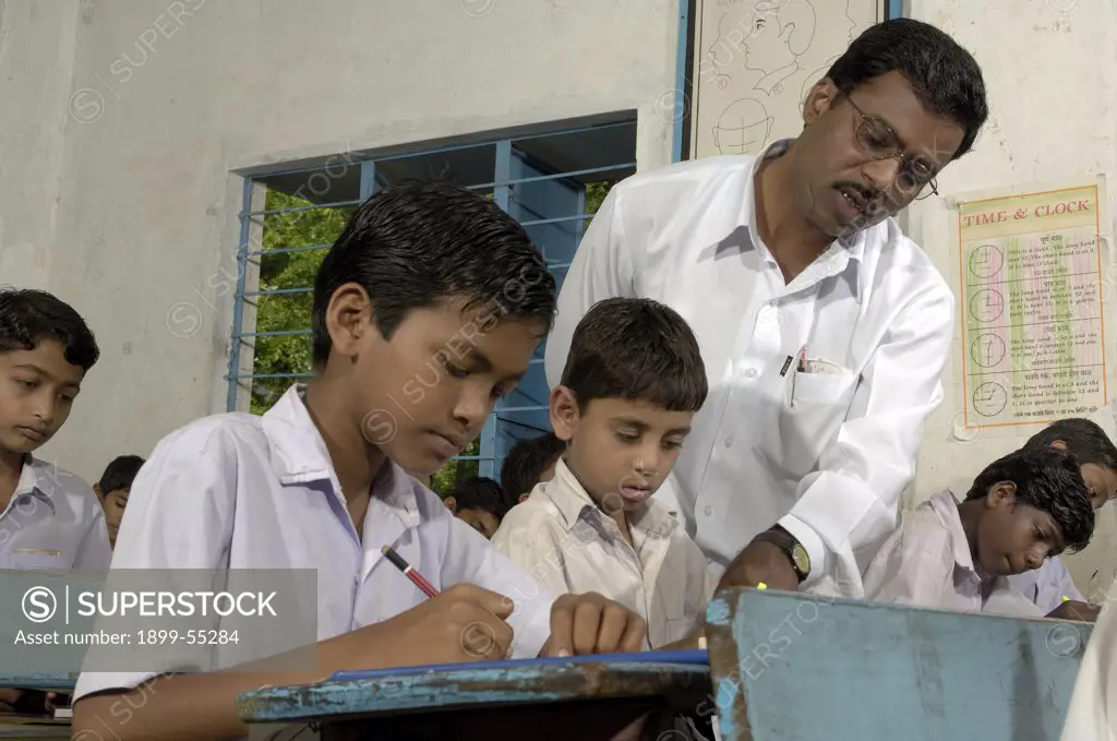 Boys In Classroom, School At Ralegan Siddhi Near Pune, Maharashtra, India
