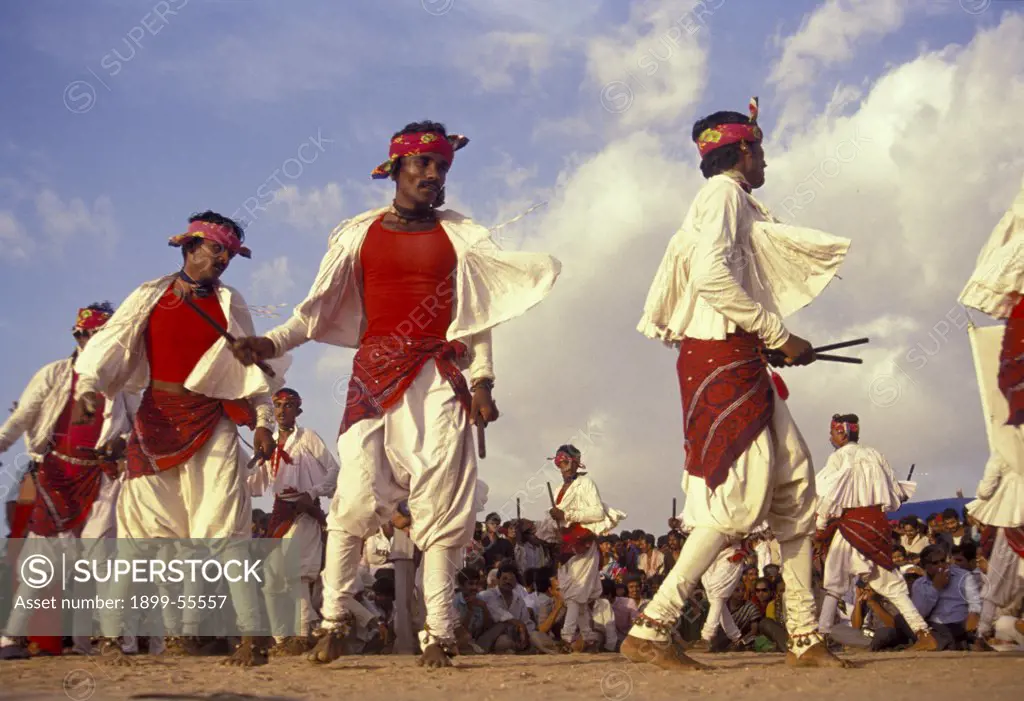India, Dandiyas Attarhetar Fair. Local Villagers Performing