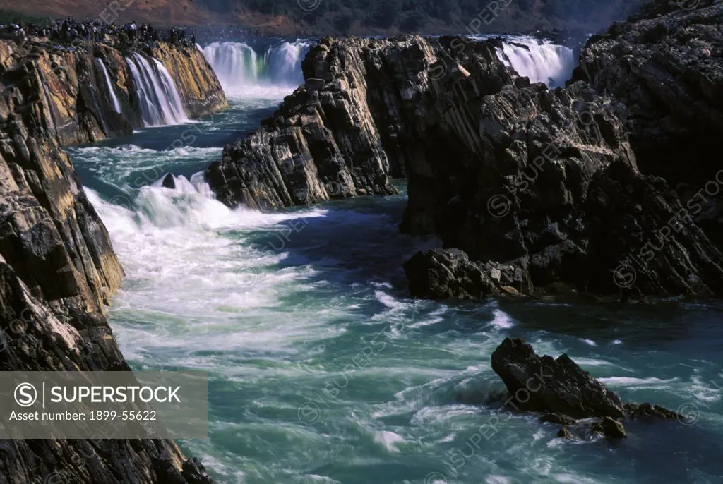 India, Madhya Pradesh. Dhuadhar Waterfall On Narmada River. Bhedaghat, Jabalpur