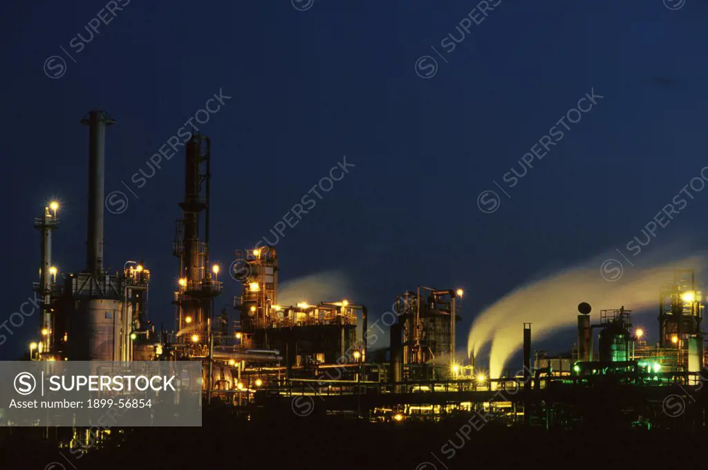 Oil Refinery At Dusk.