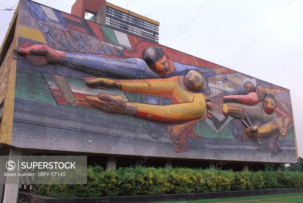 Mexico, Mexico City. University Of Mexico. Sculptural Wall Mural By David A. Siqueiros, Detail.