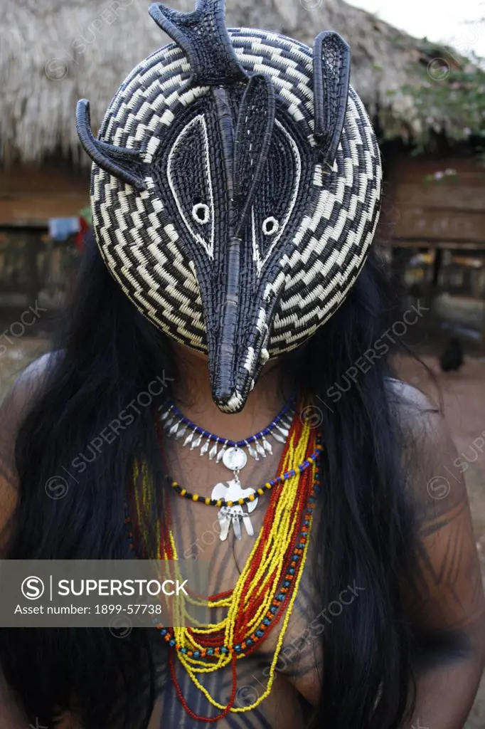 Panama, Embera Woman Wearing Mask