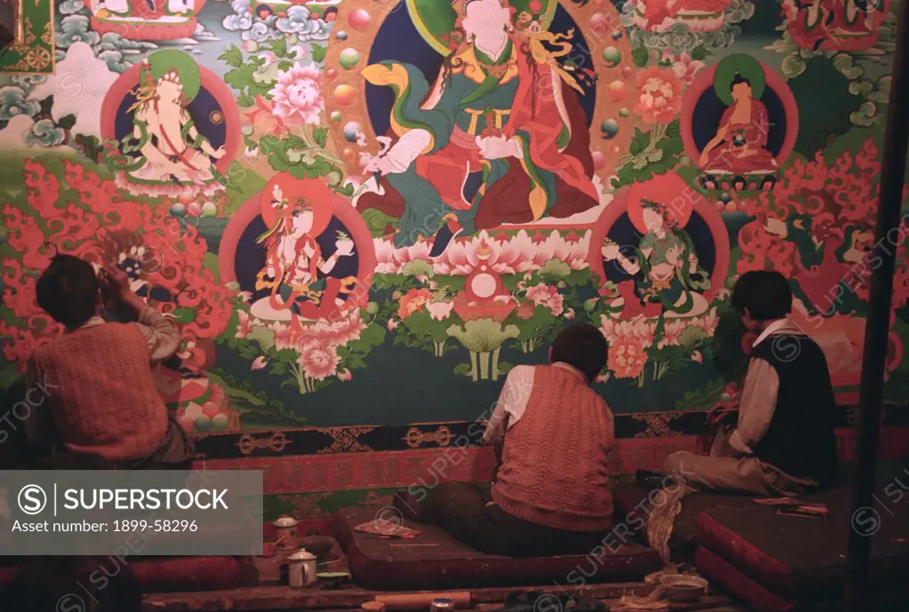 Tibet. Men Making Religious Painting.