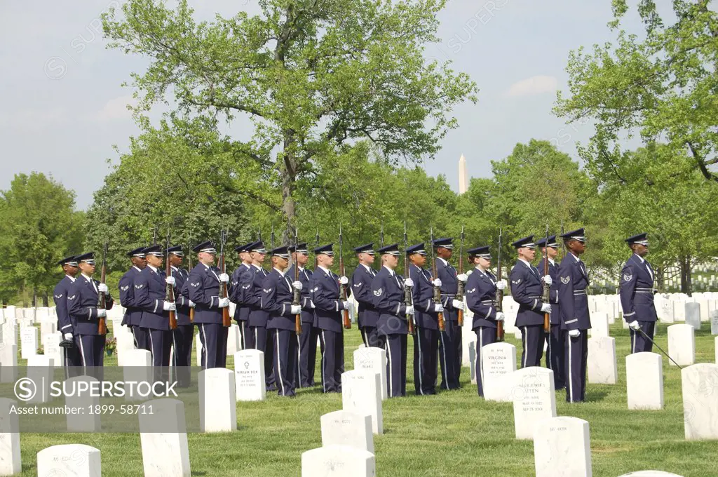 Air Force Honor Guard At A Funeral At Arlington Cemetery, Virginia