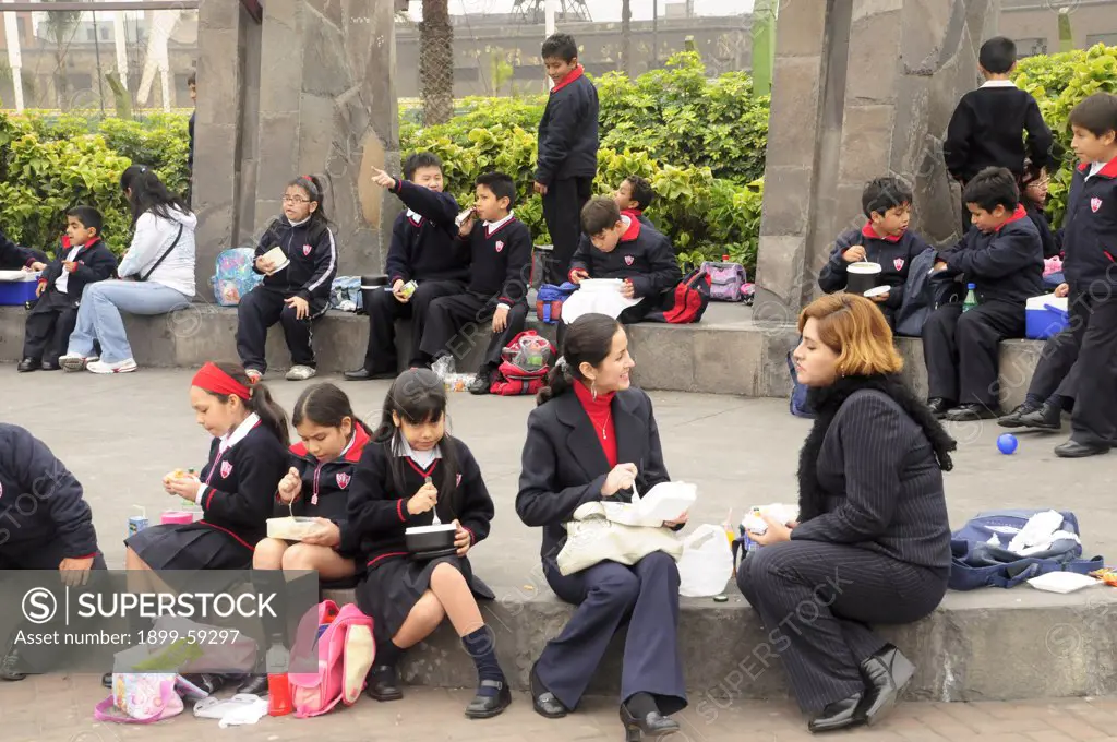 Middle School Students Having Lunch, Lima, Peru