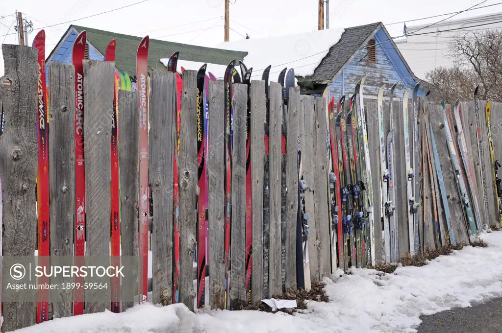 Jackson Hole, Wyoming. Fence Made Of Snow Skis