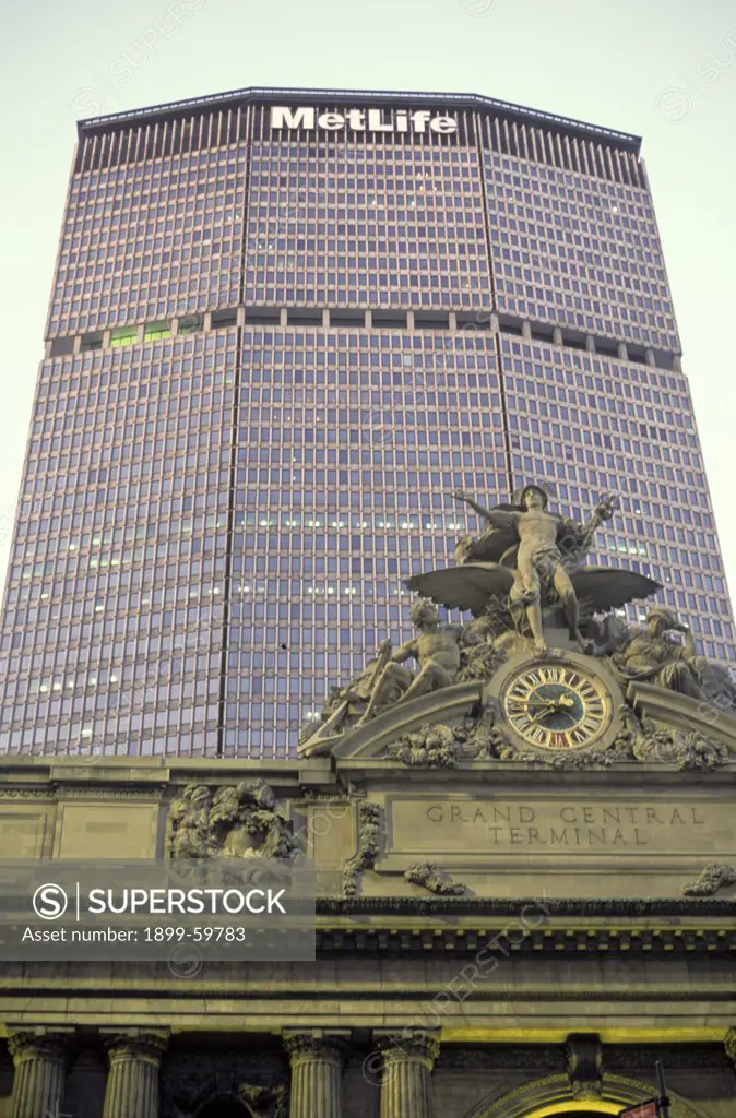 New York City. Exterior Of Grand Central Station With Met Life Building Behind