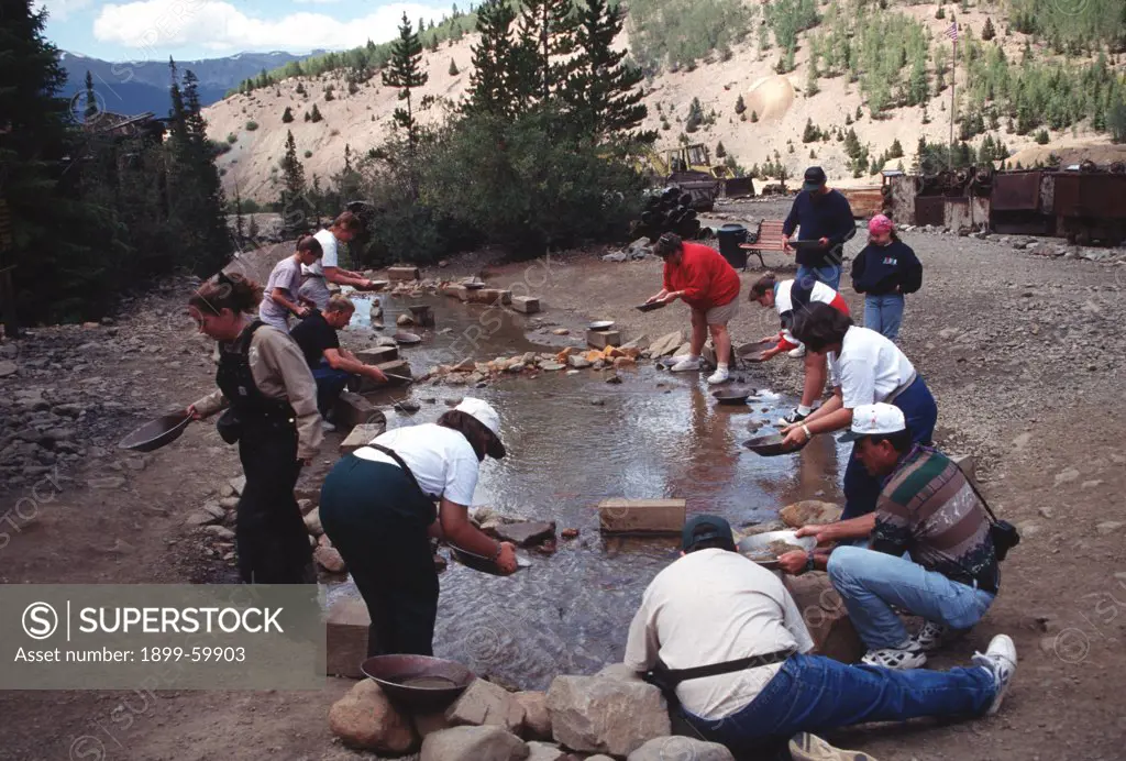 Tourists Panning For Gold At Country Boy Mine, Breckenridge, Colorado