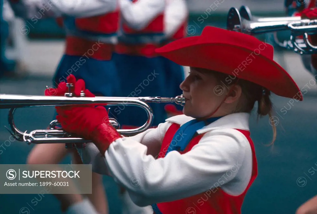 New York City, Trumpet Player In Marching Band, In Parade.