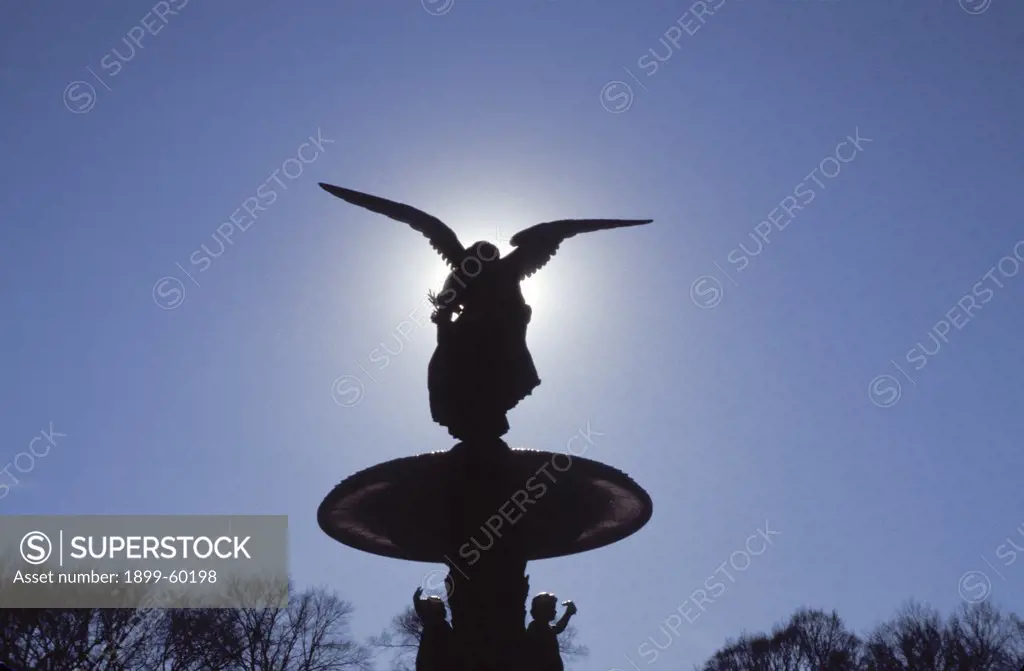 New York. New York City. Central Park. Bethesda Fountain. Silhouette Of Angel
