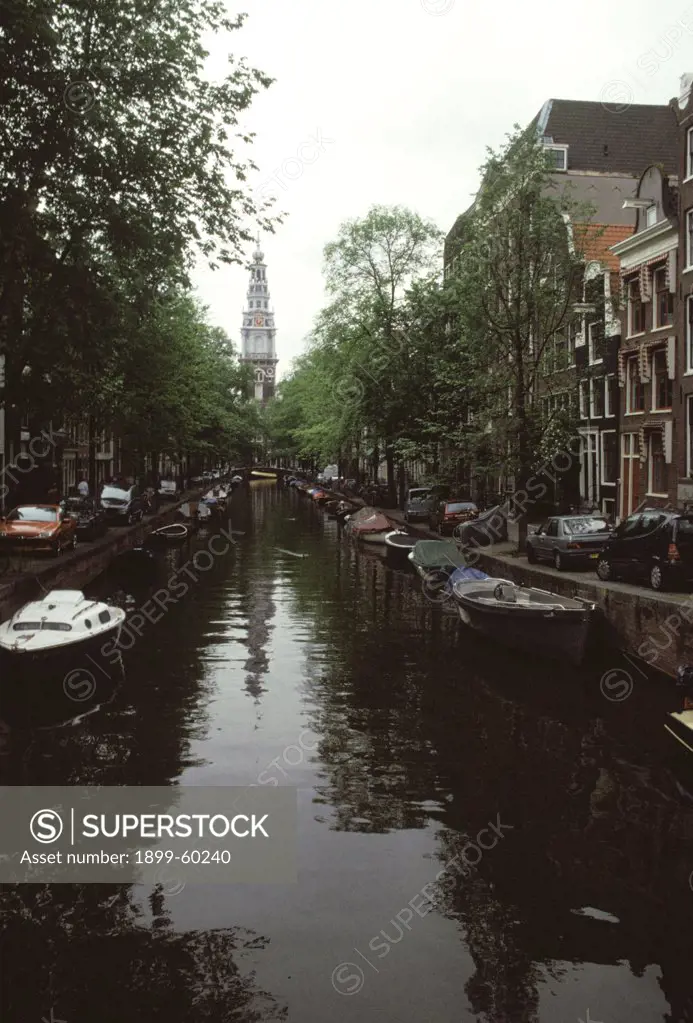 Netherlands. Amsterdam. Oude Zijde. Groenburgwal. Canal. Zuiderkerk In Background.