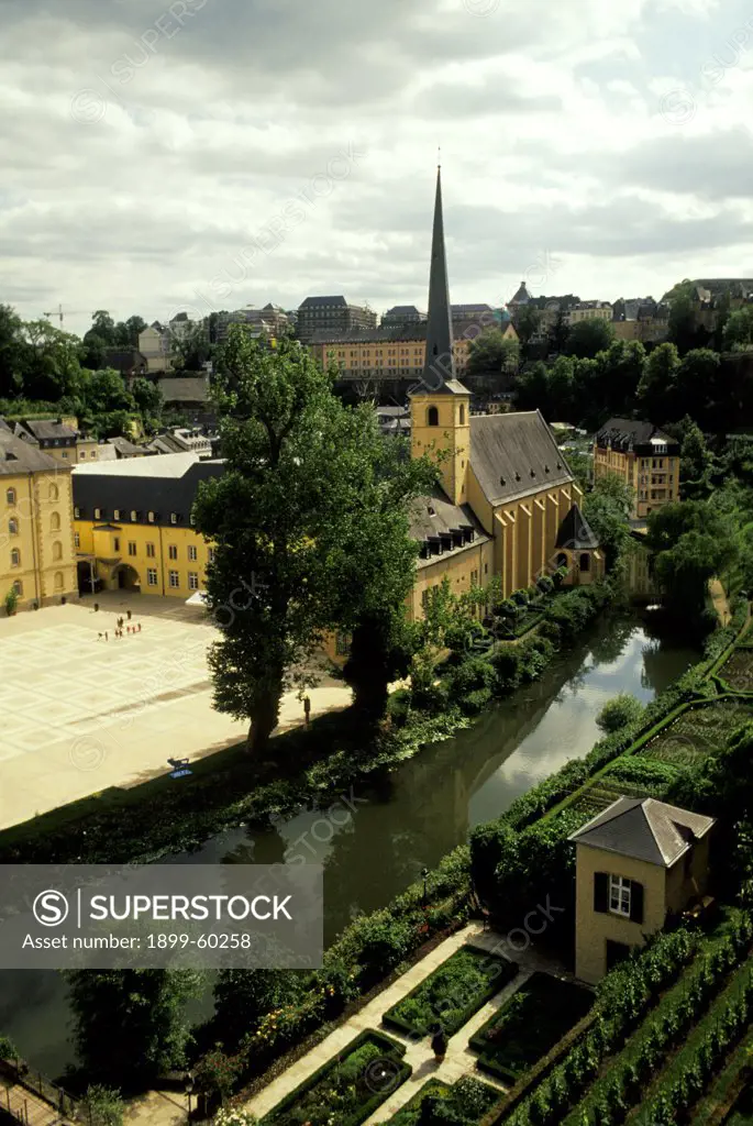 Luxembourg. Luxembourg City. View From Bock Casemates. Saint-Jean Baptiste (Neumunster). C.C.R. Abbaye De Neumunster. Terrace.