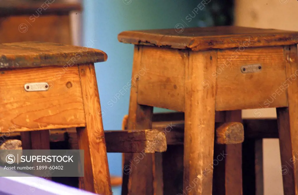 Italy. Florence. Firenze. Wooden Cafe Stools.
