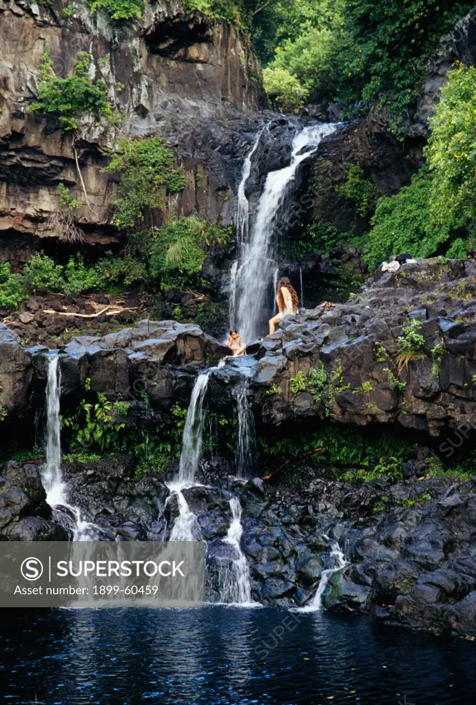 Hawaii, Maui. Haleakala National Park. Pools Of Oheo. Seven Sacred Pools. Mother And Daughter.
