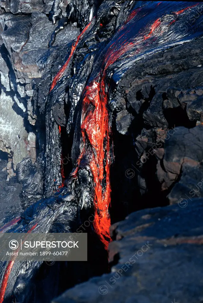 Hawaii, Big Island. Active Lava Flow In Volcano National Park. Kilauea Volcano.