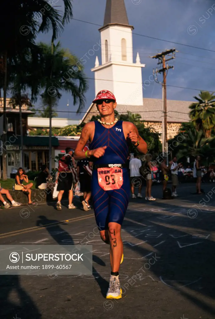 Runner Approaches The Finish During The Run Leg Of The 2001 Ironman World Championship Triathlon. Kona, Hawaii.