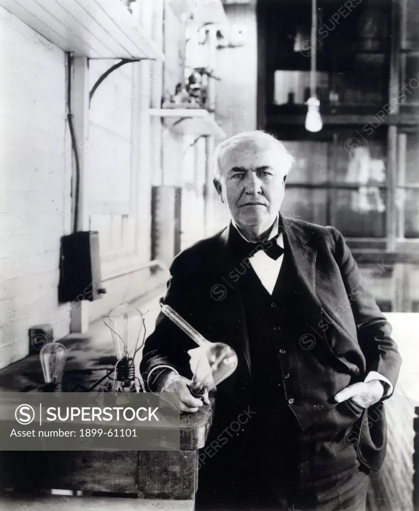Thomas Alva Edison With His ""Edison Effect"" Lamps