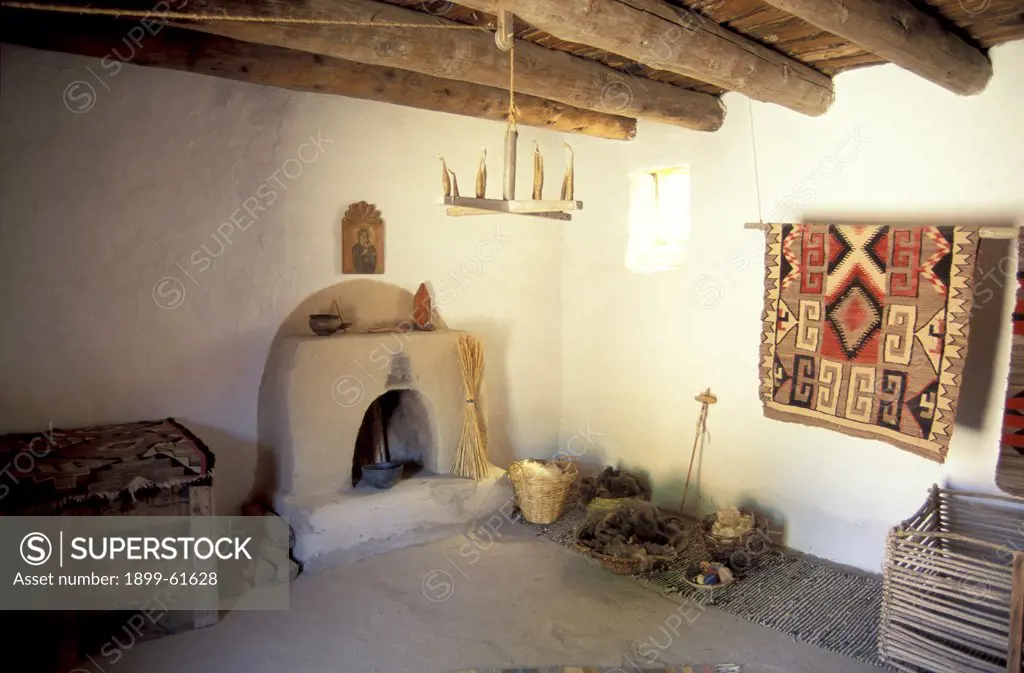 New Mexico, Santa Fe, El Rancho De Las Tolondlinas, Interior Of Home