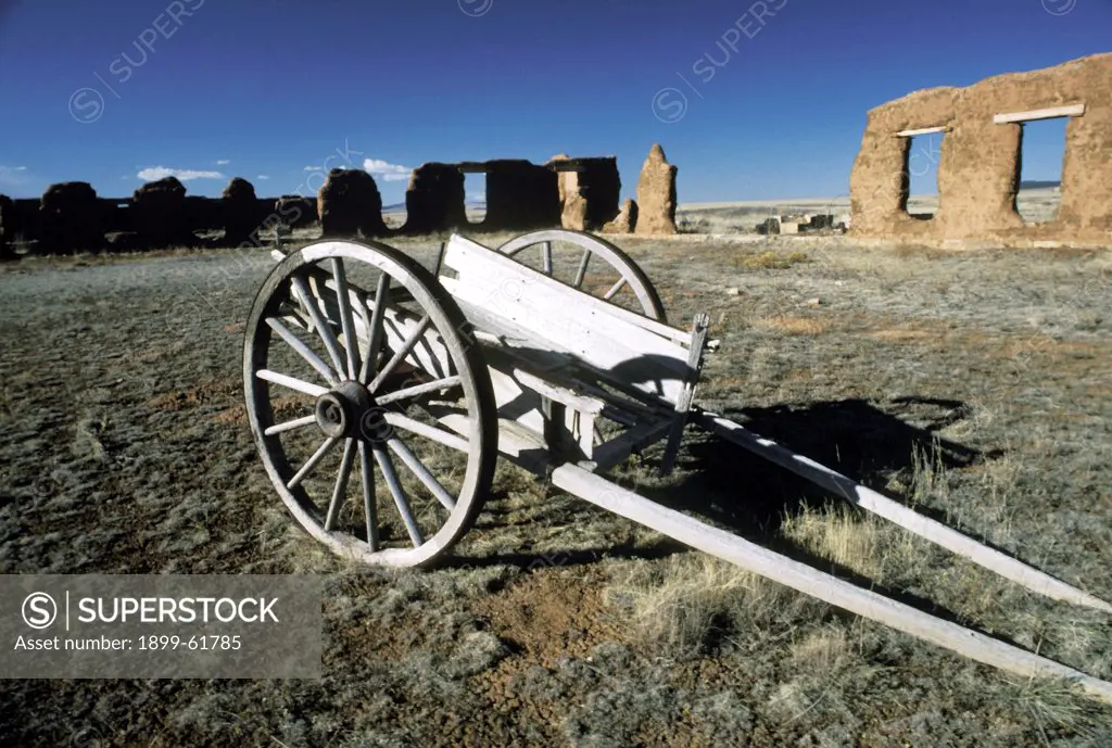 New Mexico, Fort Union. Old Wagon And Adobe Building