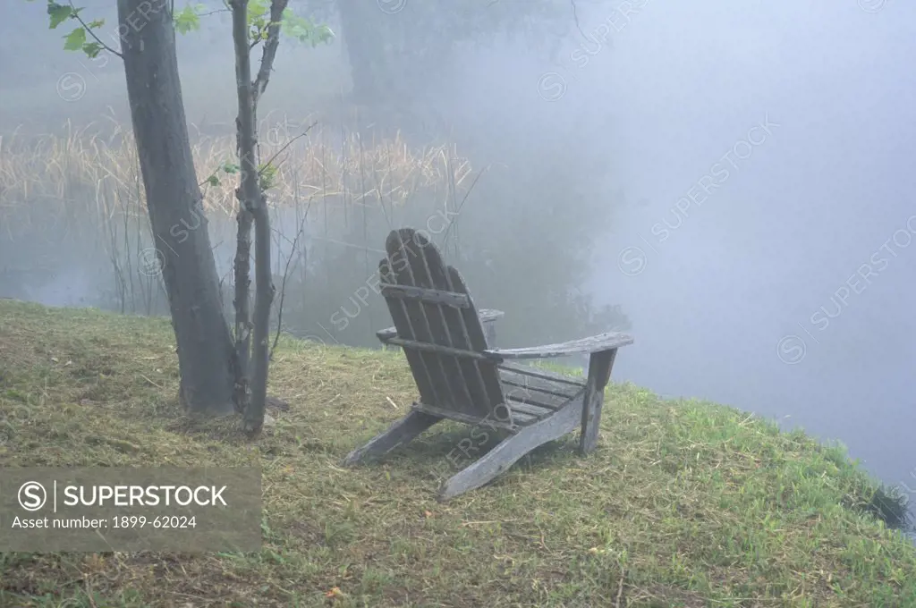 California. Santa Barbara. Adirondack Chair In Fog.