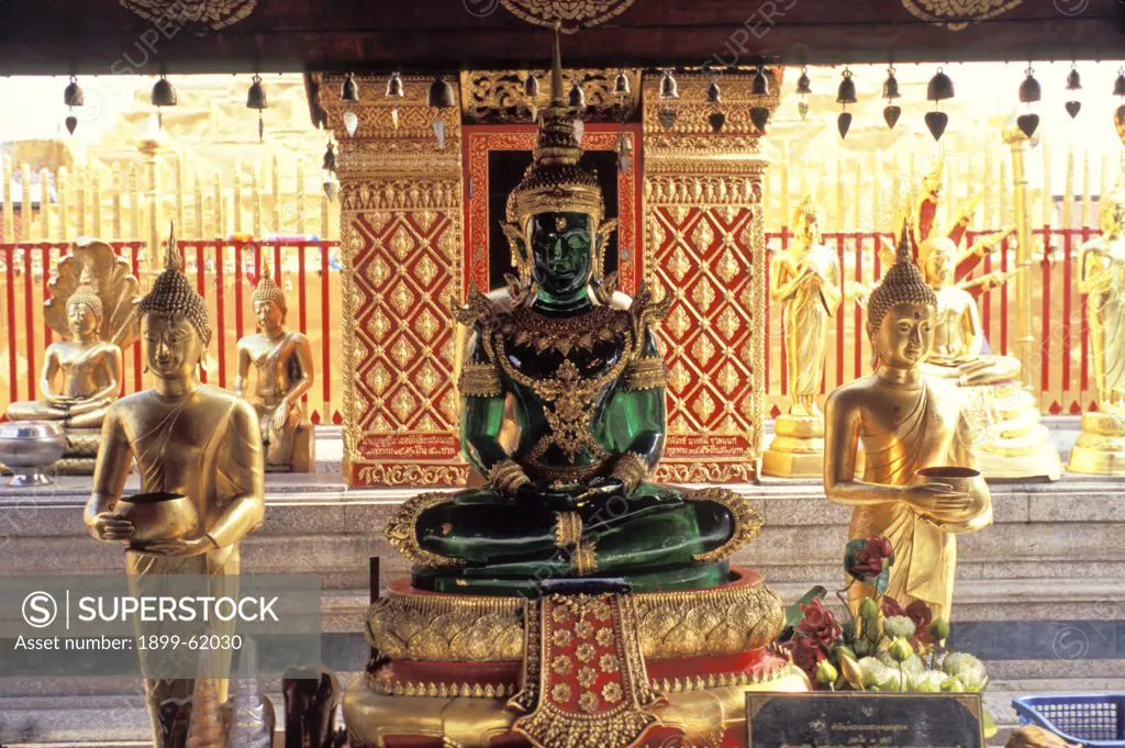Thailand. Chiang Mai. Wat Prathat Doi Suthep. Rajvoravihara Pagoda. Interior With Emerald Buddha.