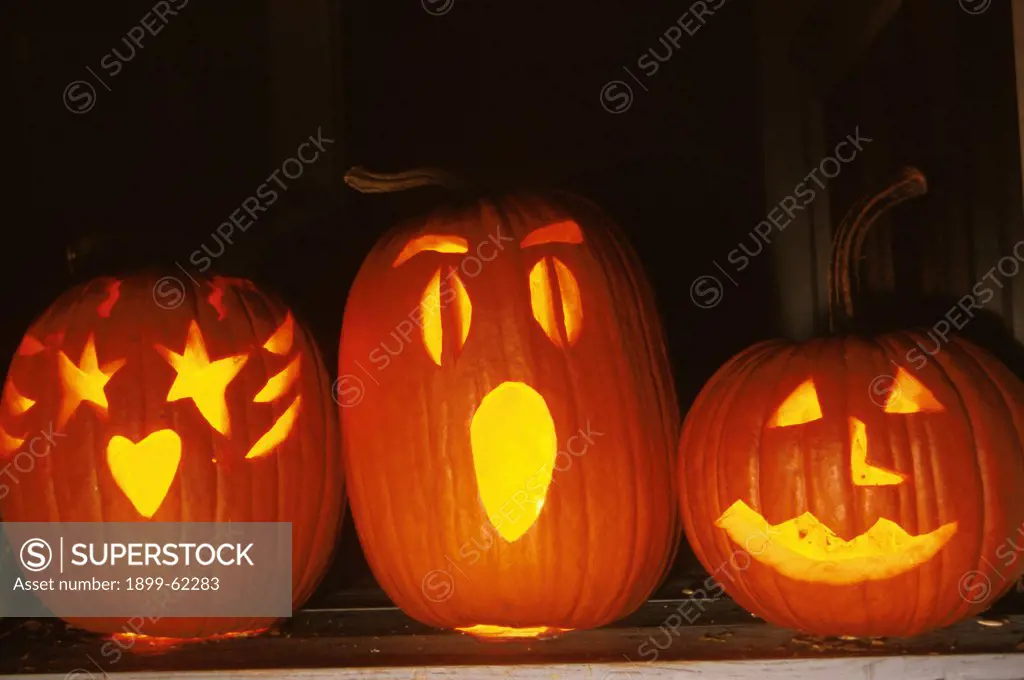 Jack-O-Lanterns, Carved Pumpkins For Halloween, Glowing
