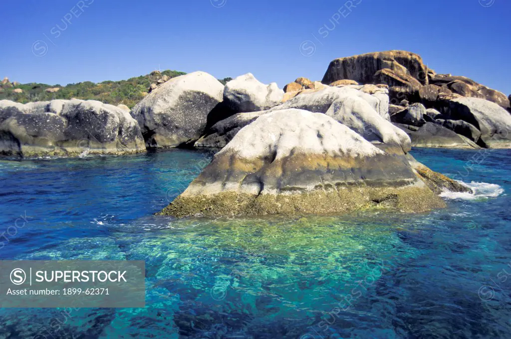 British Virgin Islands, Virgin Gorda. Large Rocks Rising From Ocean.