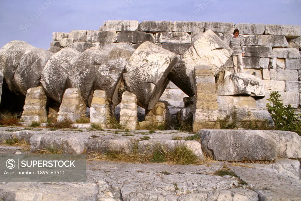 Turkey, Didyman. Stone Ruins Of A Fallen Column. Temple Of Apollo.