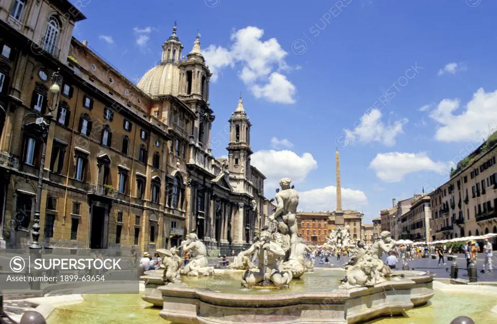 Italy, Rome. Piazza Navona. Detail, Fountain Of The Moor (Gian Lorenzo Bernini, 17Th Century).