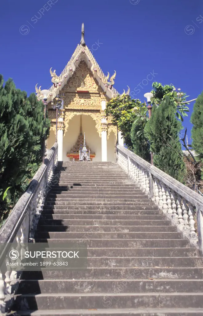 Thailand, Tha Ton, Chiang Rai Region, Wat Tha Ton, Stairway To Temple Building.
