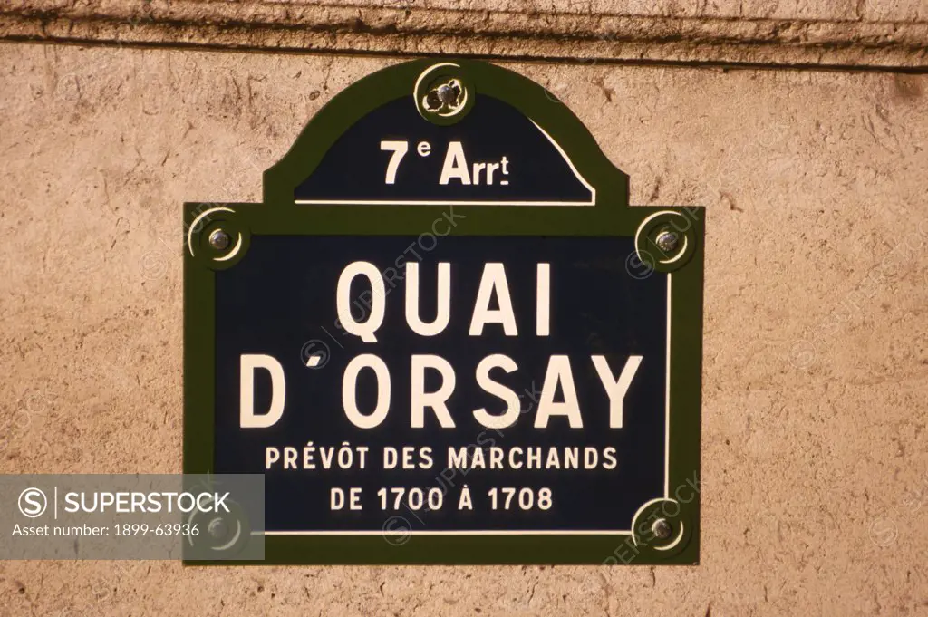France. Paris. 7Th Arrondissement. Quai D'Orsay. Typical Street Sign.