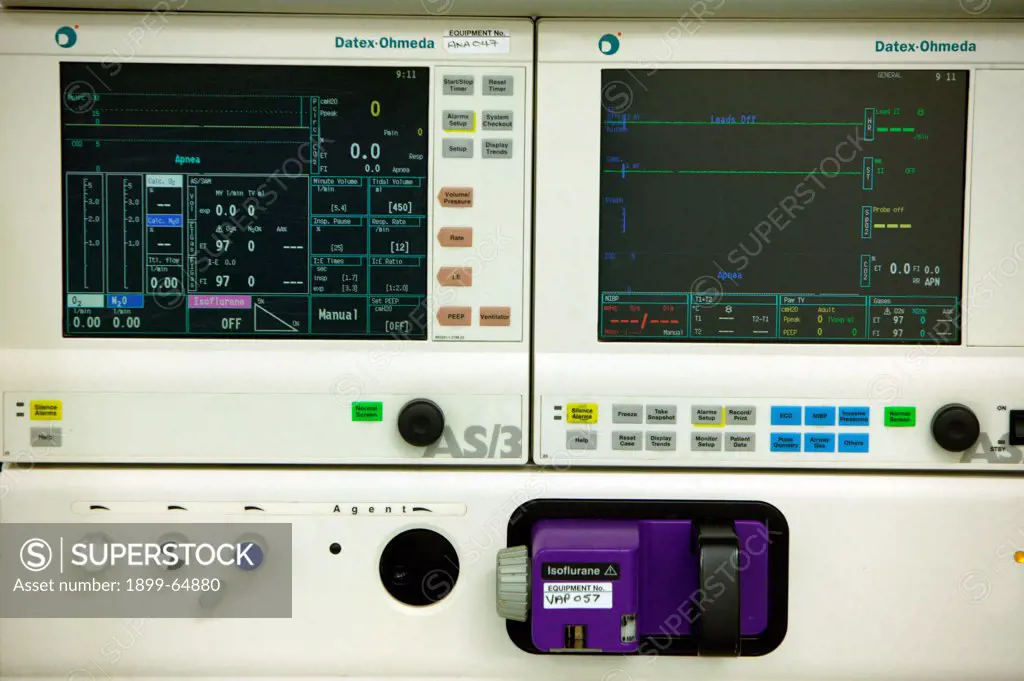 Ventilator monitor in intensive care unit. UK