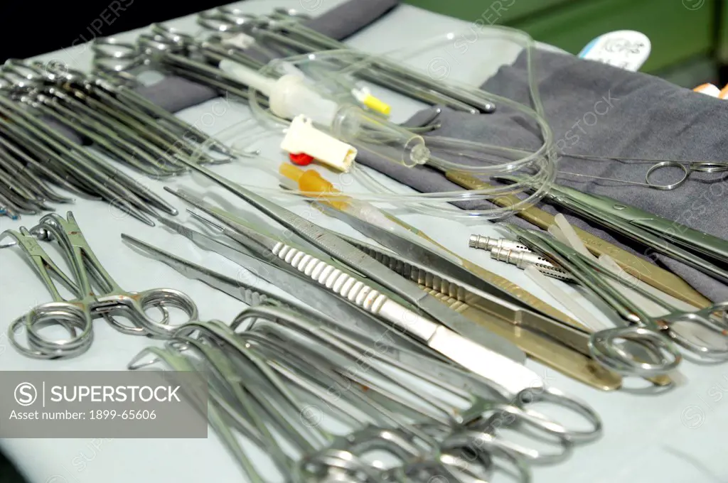 Surgical instruments prepared for surgery with infusion set.