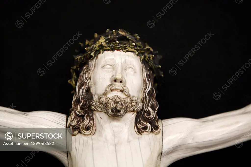 Detail of a Crucifixion sculpture in Notre-Dame de Paris cathedral Treasure Museum