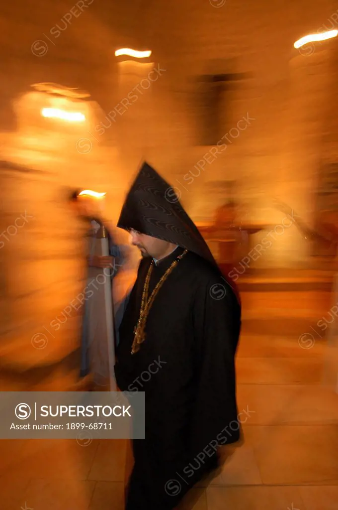 Armenian orthodox procession in the Holy Sepulcher basilica in Jerusalem