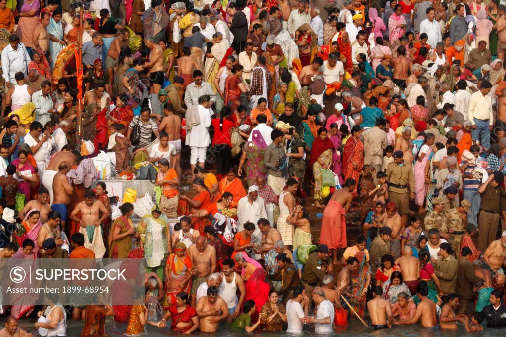 Thousands of devotees converge in Haridwar to take a dip in the river Ganges on the occasion of 'Navsamvatsar', a Hindu holiday taking place during the Maha Kumbh Mela festival
