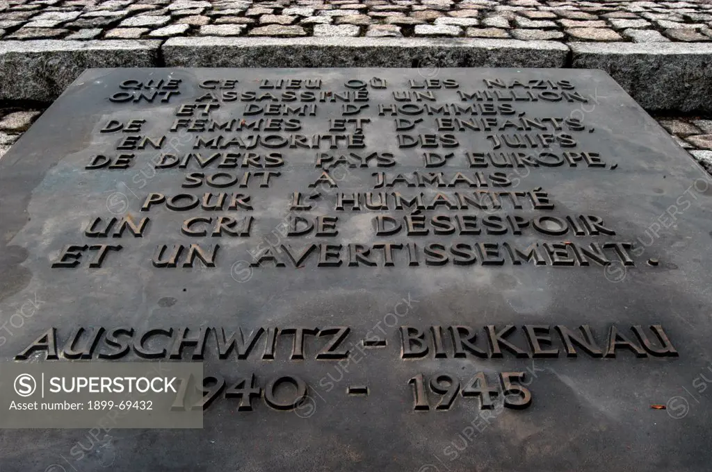 Memorial stone in Birkenau extermination camp