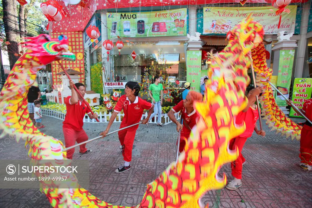 Chinese New Year. Dragon dance performers.