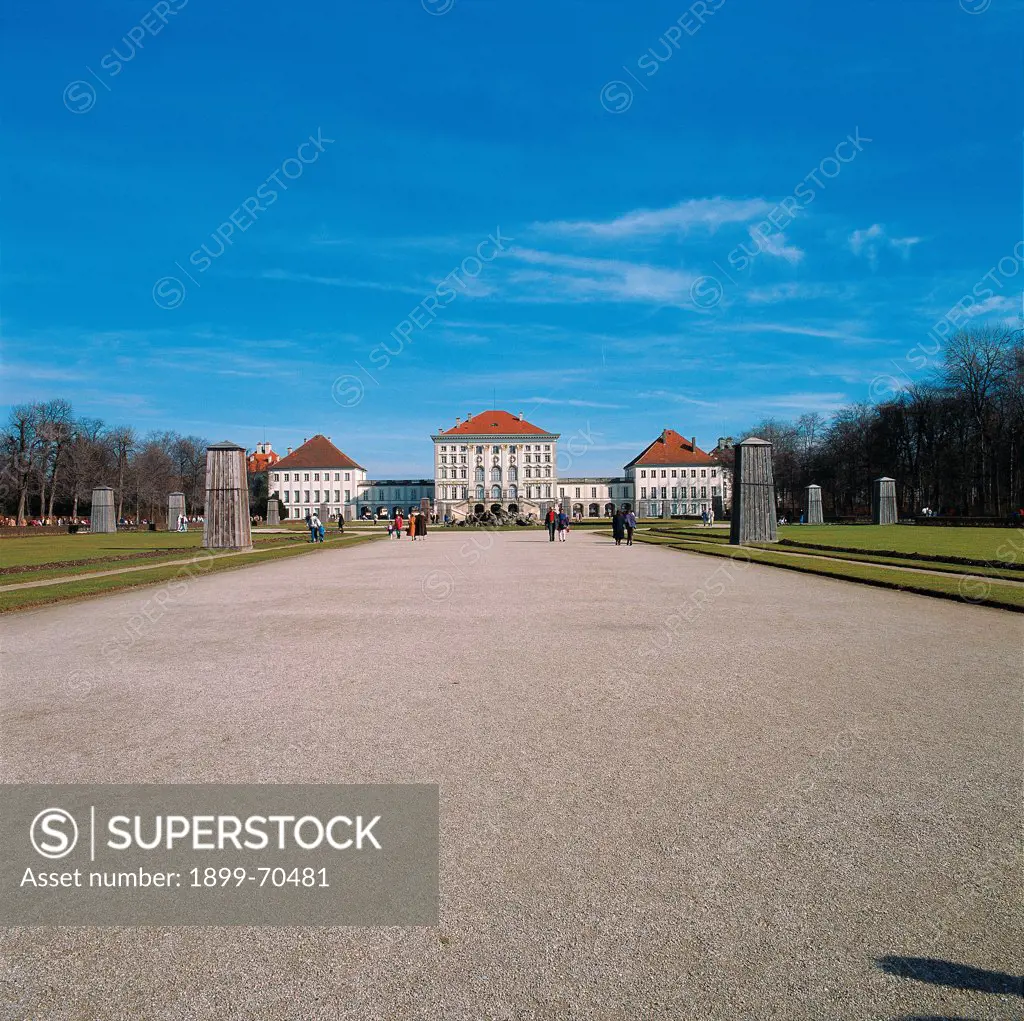 Germany, Munich, castle of Nymphenburg. Detail. View of the approaching alley to the castle.
