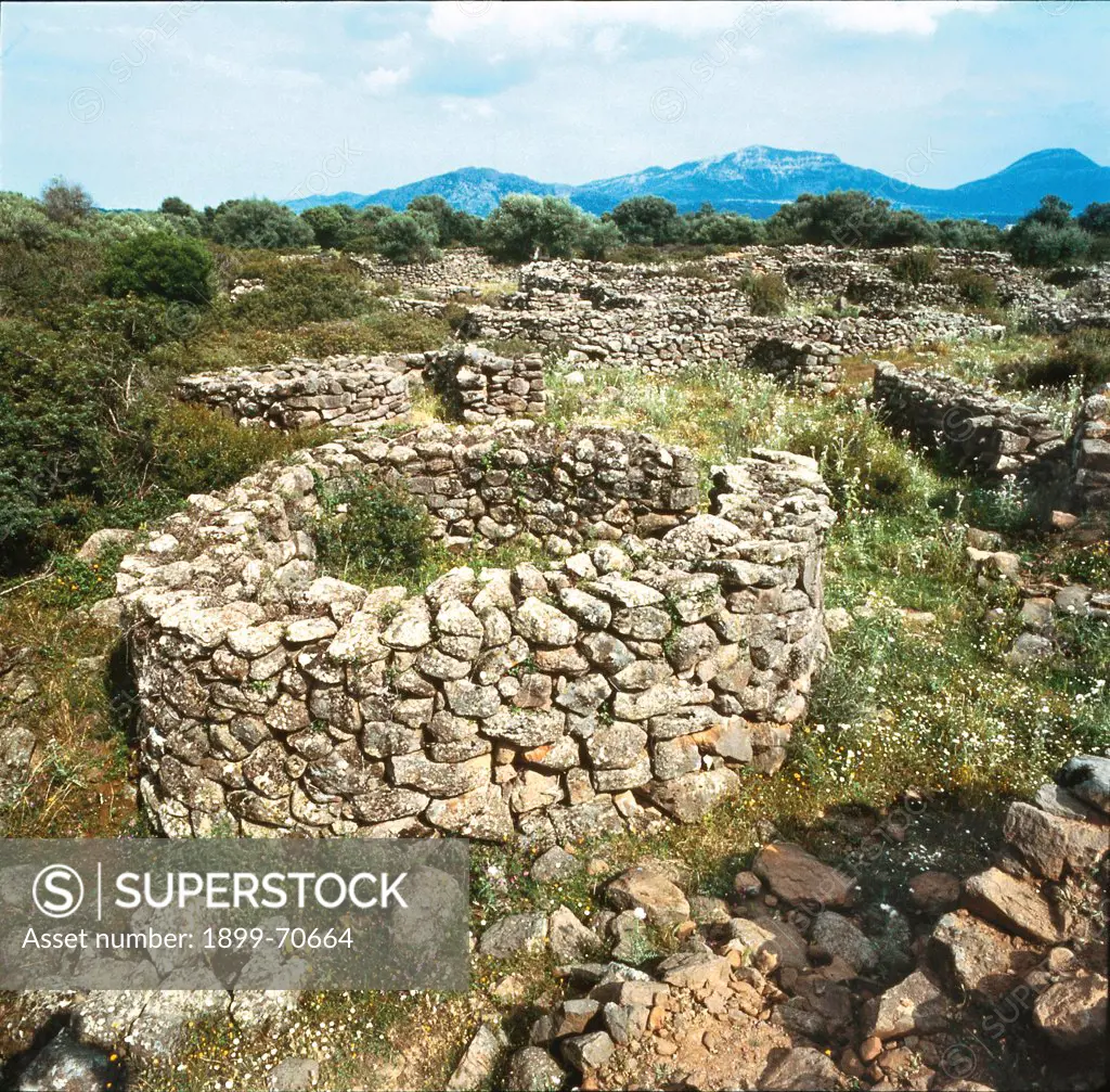 Italy, Sardinia, Dorgali. Detail. A nuraghe structure built with dry basalt stones.