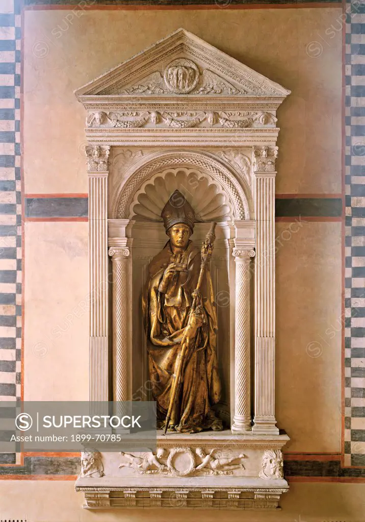 Italy, Tuscany, Florence, Santa Croce Church and Museum. Whole artwork view. The statue of Saint Louis of Toulouse commissioned by the Guelph faction for its tabernacle in Orsanmichele.