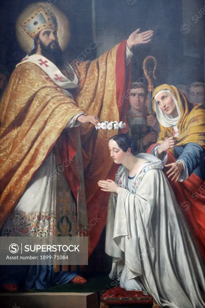 Paris, France Saint-Matedard church Saint Matedard crowning a young virtuous girl by Louis Duprate (1837)