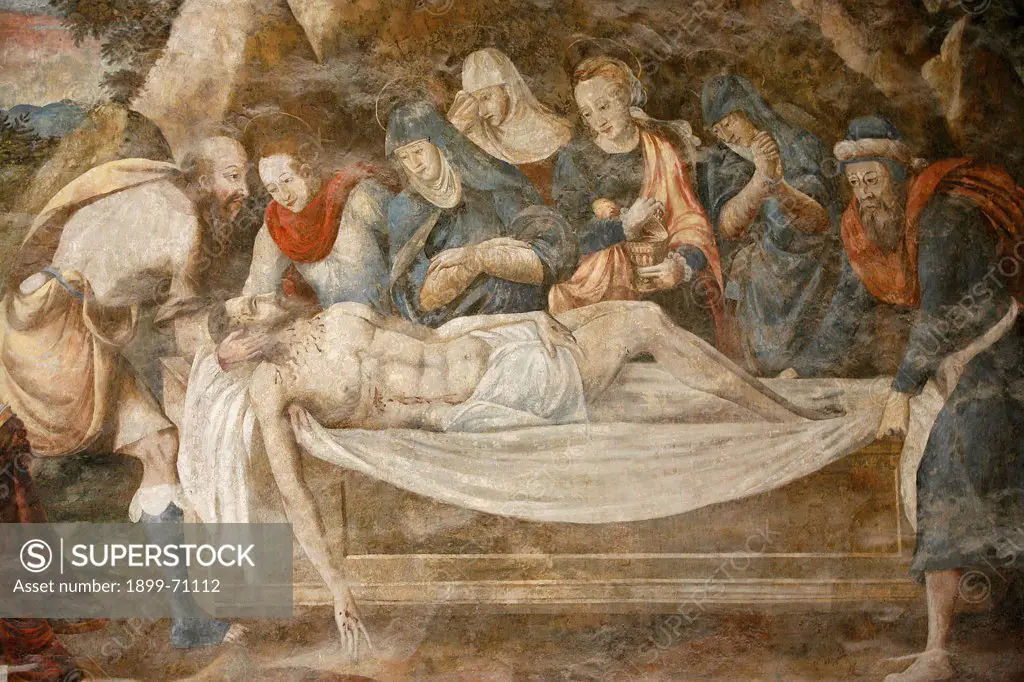 Fontevraud abbey chapter house painting, entombment painted by Thomas Pot (detail) around 1563