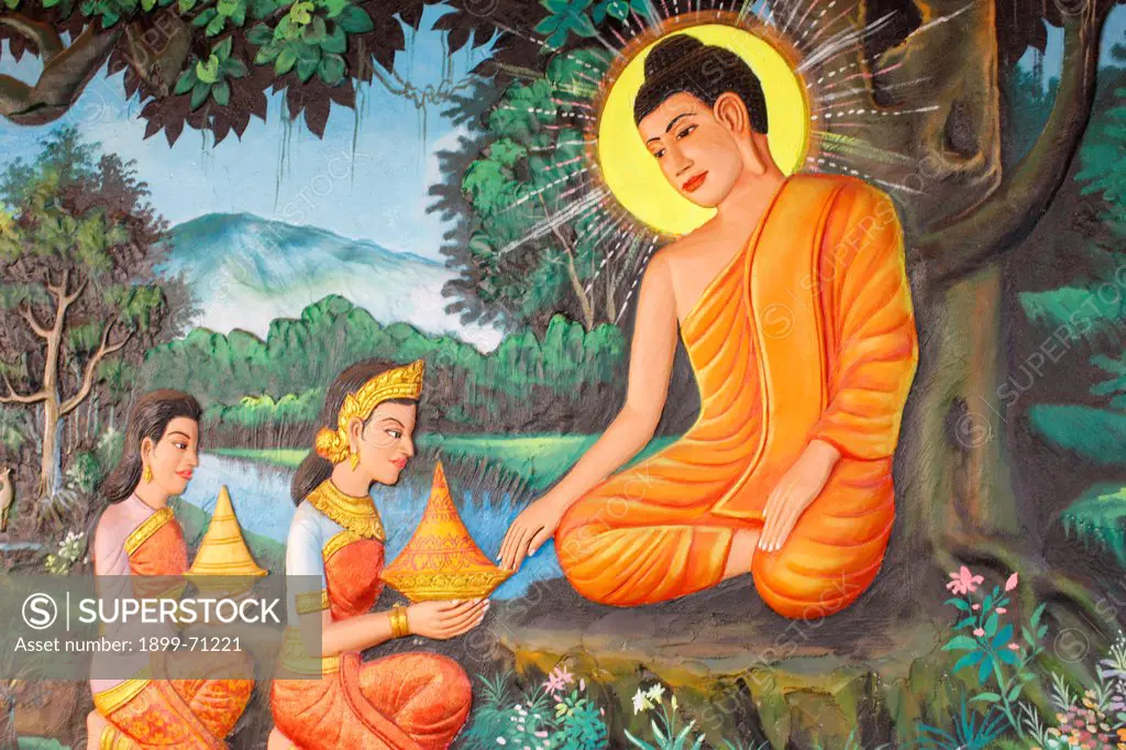 Preah Prom Rath Monastery. Life of the Buddha. The Renunciation. One morning, a girl named Sujata offered Siddhartha some delicious milk-rice porridge.