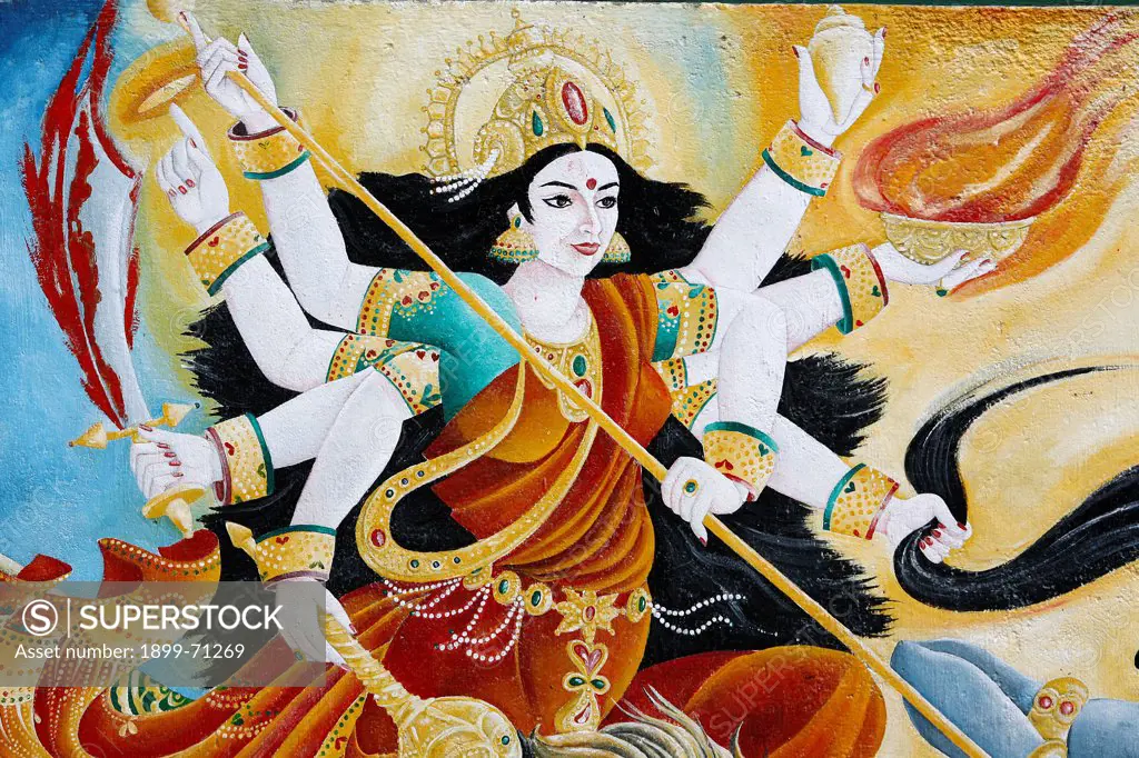 Goddess Durga defeating evil